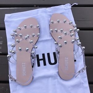 Brand new Schutz size 6B clear strap flat sandals